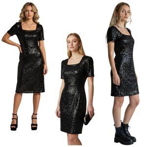 VTG 80s 90s NiteLine Sequin Square Neck Dress Size 12 NEW Whimsigothic Goth Glam